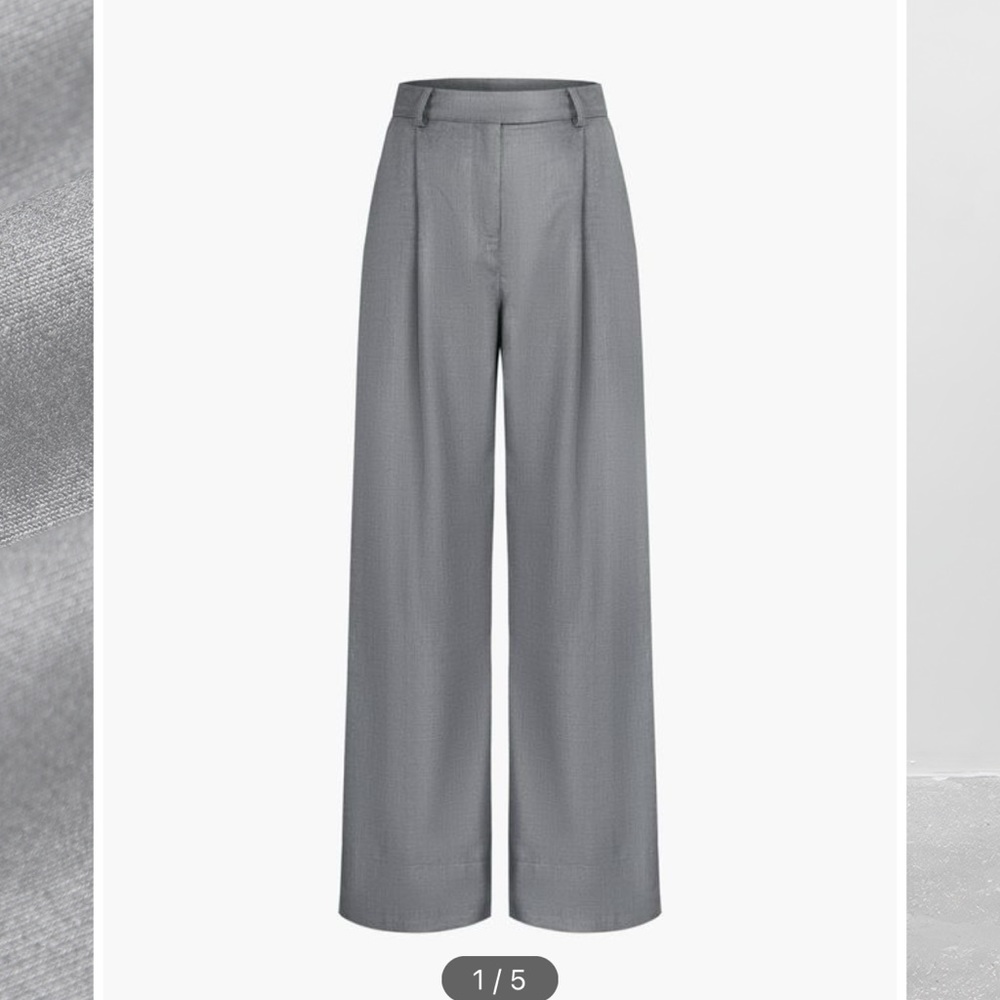 Commense Wide-Leg High-Rise Gray Trousers with Belt - Picture 2 of 11